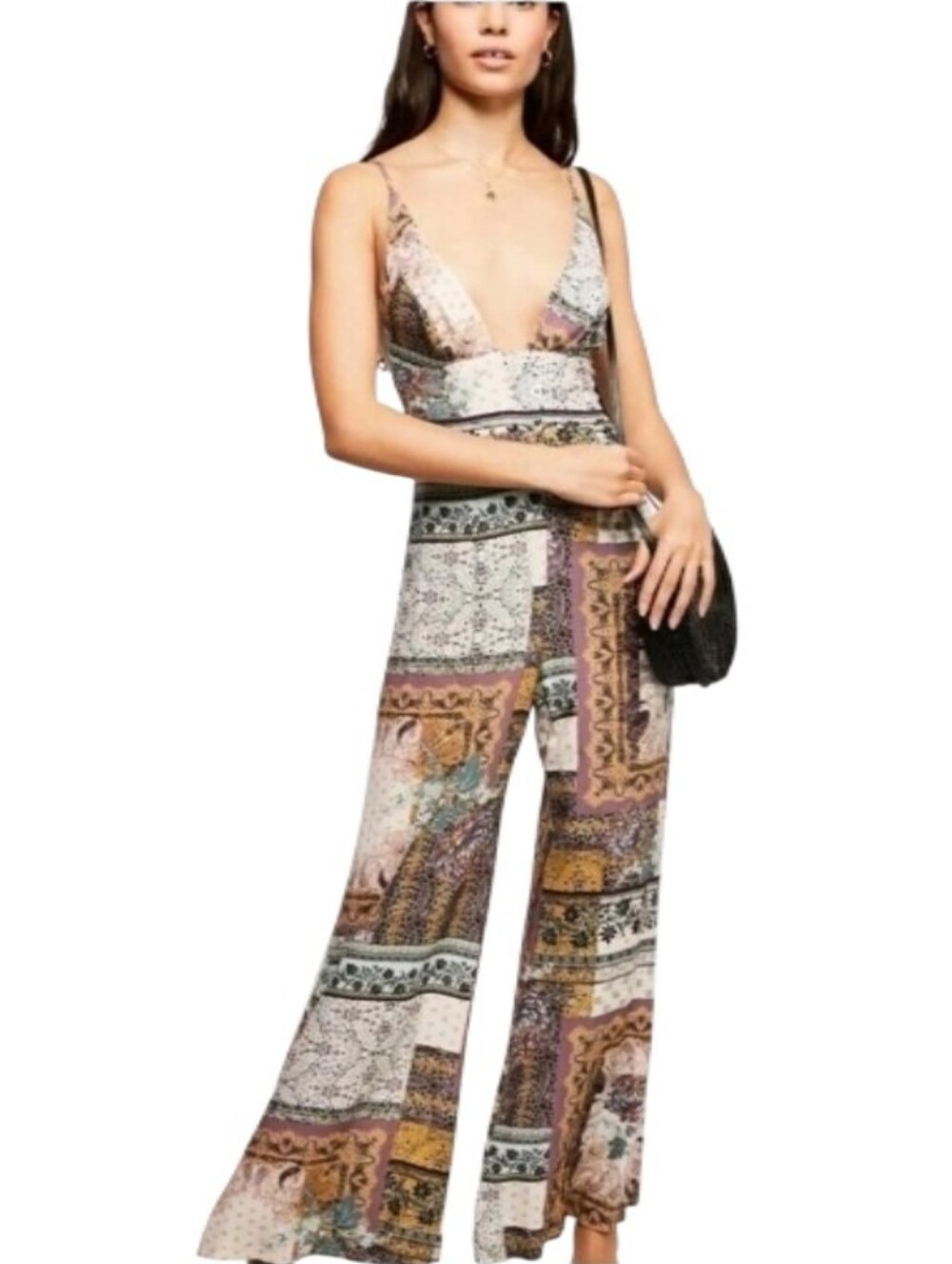 Free People Margarita Patchwork Print Wide-Leg Jumpsuit-Ivory Combo